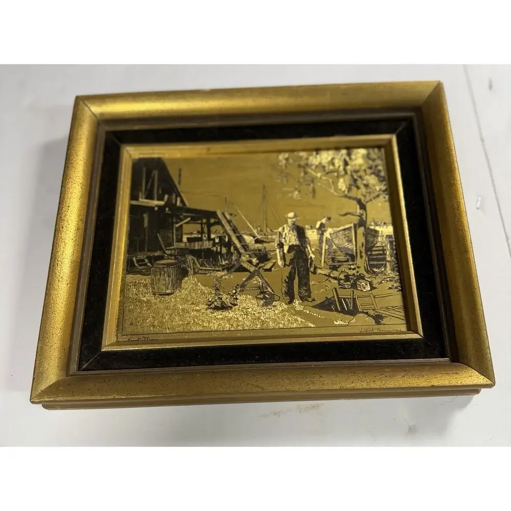 Set 4 Lionel Barrymore Gold Etch Prints Point Mugu Coastal Scenes Framed